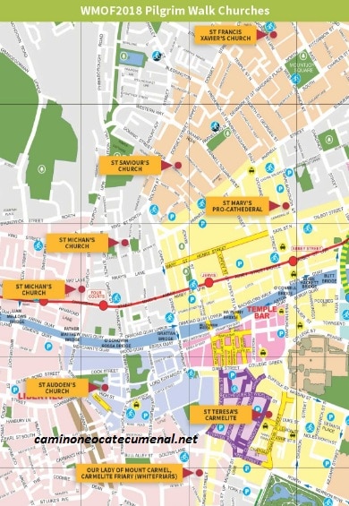 Peregrinación con motivo del EMF 2018 de Dublín, 7 iglesias para descubrir: plano para localizar las iglesias Peregrinación con motivo del EMF 2018 de Dublín, 7 iglesias para descubrir